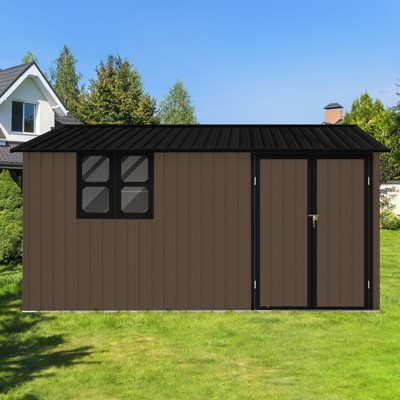 NicBex 10ftx12ft Outdoor Storage Shed with Hinged Door and Pent Roof Metal Garden Shed with Window for Backyard, Lawn