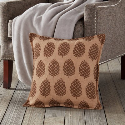 Kensington Garden 20" Square Brown Burlap Throw Pillow