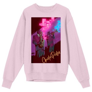 Charlie Parker Playing the Saxophone Men's Cradle Pink Crew Neck Sweatshirt - 1 of 2