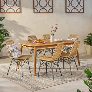 Christopher Knight Home Sawtelle Outdoor Wicker and Acacia Wood 7 Piece Dining Set - 1 of 4