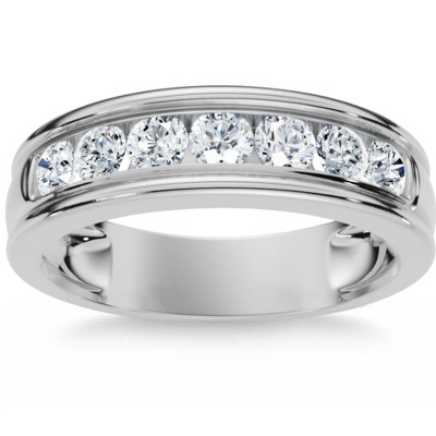 Pompeii3 5/8Ct Men's Diamond Channel Set Brushed Wedding Ring 14k Gold Lab Created