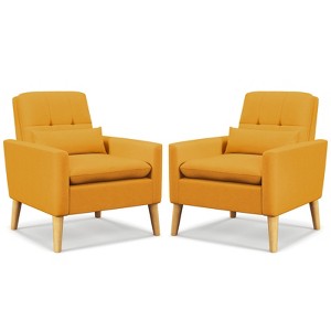 Tangkula Accent Chair Upholstered Tufted Armchair with Lumbar Pillow Natural Rubber Wood Legs 2pcs - 1 of 4