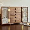 Vintage Walnut Wooden Jewelry Box with Embossed Glass Doors, Brass Lock, Gift Organizer for Women - 2 of 4