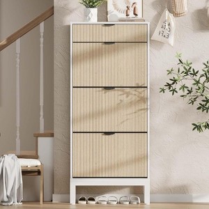 Shoe Cabinet with 3 Flip Doors & 1 Drawer, Modern Fluted Shoe Organizer for Entryway,Hallway(Black+Grey) - 1 of 4