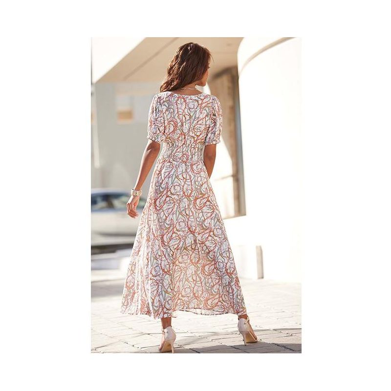 LASCANA Women's Printed Puff Sleeve Maxi Dress Sundress Summer, 3 of 7