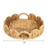 BRINJOY Scalloped Round Water Hyacinth Tray - Handwoven Rattan Tray with Handles - 2 of 4