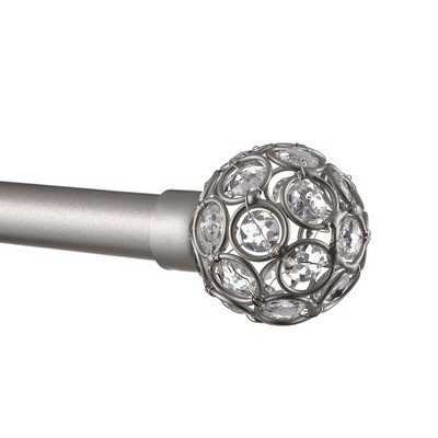 Matte Silver Adjustable Curtain Rod with Crystal Finials