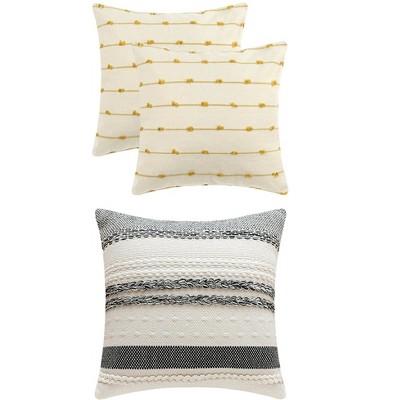 REGALWOVEN 3 Pcs Striped Modern Decorative Throw Pillow Covers Square 18" x 18"