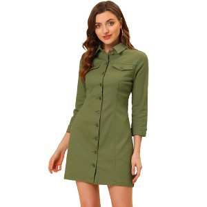 INSPIRE CHIC Women's 3/4 Sleeve Button Down Denim Shirt Dress - 1 of 4