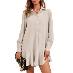 Womens Casual Button Down Shirt Dress Long Sleeve Collared Pleated Swing Mini  Dresses : Target
