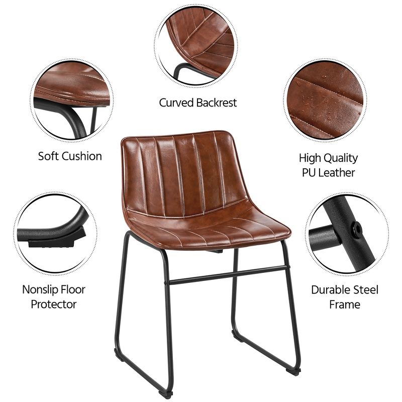 Yaheetech Pack of 2 Industrial Armless Upholstered Faux Leather Dining Chairs Stools, 4 of 8