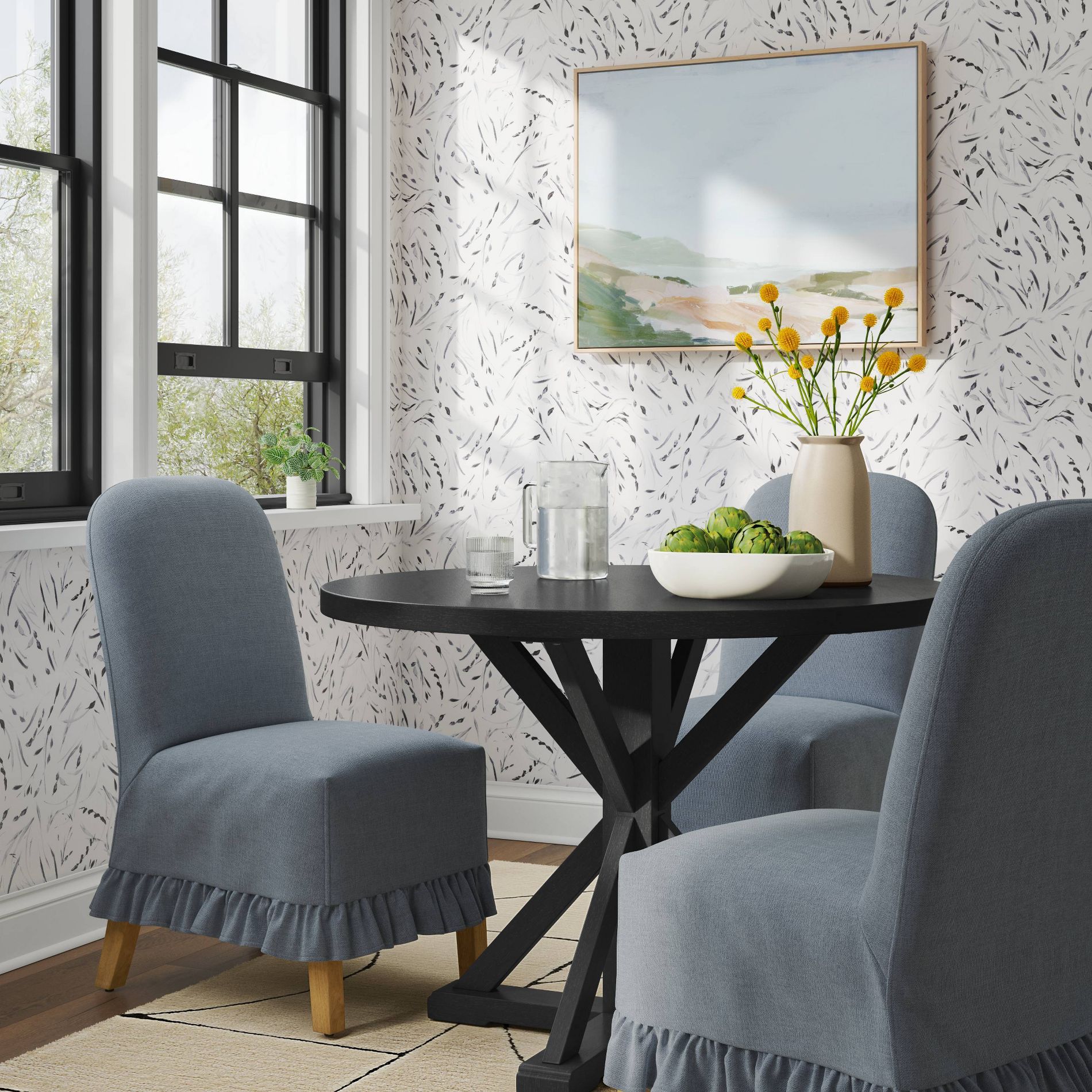 Rounded Back Slipcovered Dining Chair with Ruffle in Performance Textured Weave River - Threshold™
