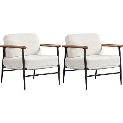 Yaheetech Set of 2 Mid-century Modern Boucle Accent Chair with Push Back Pillow and Seat Cushion, Ivory