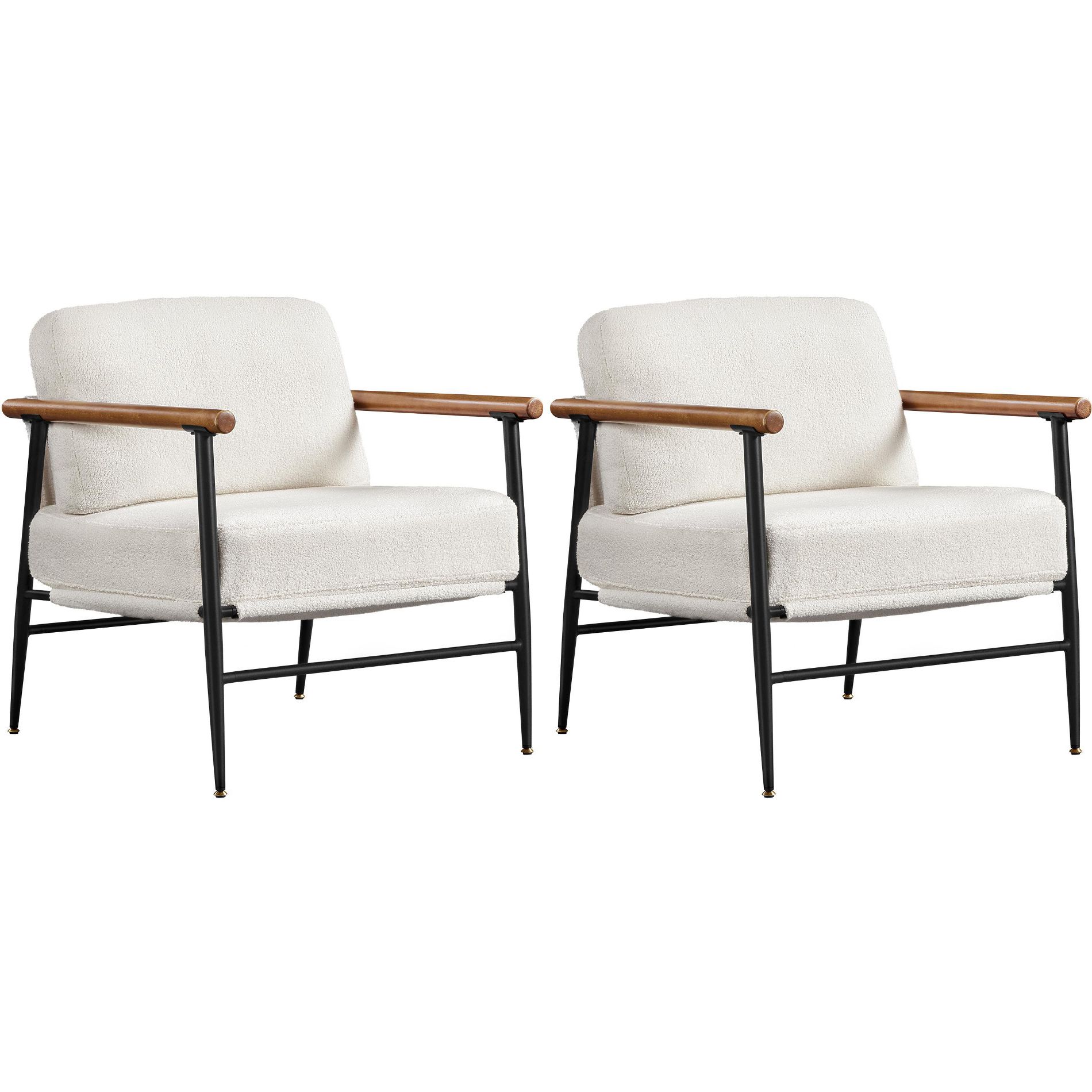Yaheetech Set of 2 Mid-century Accent Chairs Lounge Chairs with Metal Frame, Ivory