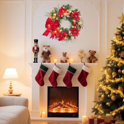 24 Inch Pre-Lit Xmas Wreath for Fireplace Window Wall Decor