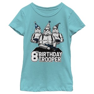 Girl's Star Wars Stormtrooper Party Hats Trio 8th Birthday Trooper T-Shirt - 1 of 3