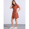 Allegra K Women's Collared Side Pockets Button Up Cotton Belted Shirt Dress - 3 of 4