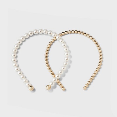 Beaded Headband Set 2pc - A New Day&#8482; White/Gold_1