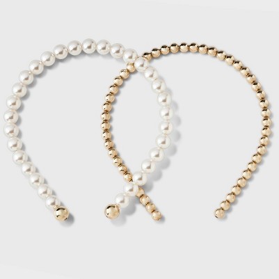 Beaded Headband Set 2pc - A New Day&#8482; White/Gold_3