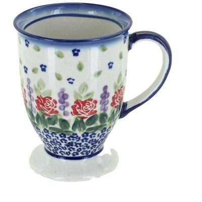 Blue Rose Polish Pottery Roses Are Red Pedestal Mug