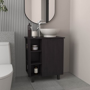 Gulches Modern Freestanding Sink Vanity, Black - One-Door Storage with Open Shelves - 1 of 4