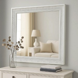 Royal Hampton Dresser Mirror, 44 Inch Cream White Wood Frame, Bevelled Edge - 1 of 4