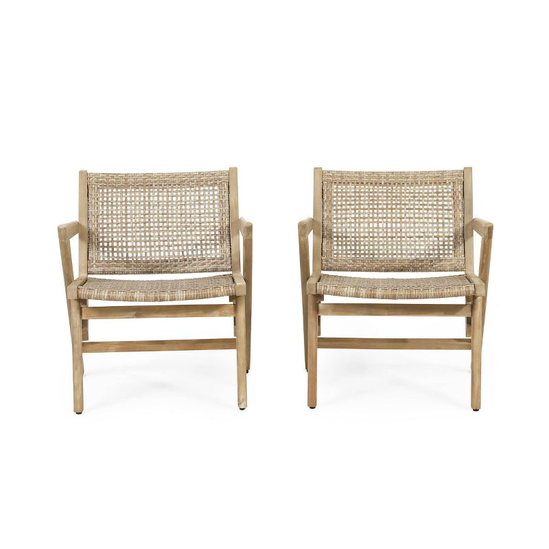 2pk Baxton Outdoor Wicker Club Chairs Light Brown/Brown - Christopher Knight Home, 1 of 10