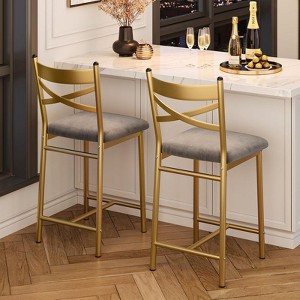 Bar Stools Set of 2, 22.4" Modern Counter Height Barstool With High Back and Metal Footrest, Upholstered Large Seat Island Stools Bar - 1 of 4