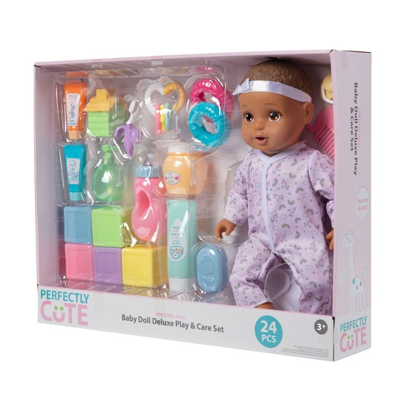 Perfectly Cute 24pc Baby Doll Deluxe Play and Care Set - Light Brown Hair, 5 of 7