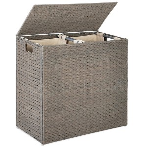 Best Choice Products Large Natural Water Hyacinth Double Laundry Hamper Basket w/ 2 Liner Bags, Handles - 1 of 4