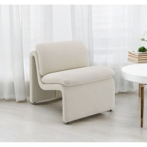 Boucle Curved Accent Chair with Full Foam Cushions and Sturdy Wooden Frame for Living Room - 1 of 4