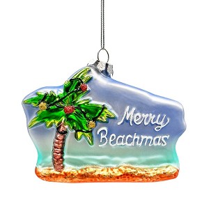 Merry Beachmas Christmas Palm Tree Glass Ornament, Christmas in July Tropical Decor| OrnamentallyYou - 1 of 4