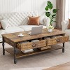 41" Coffee Table with 2 Storage Drawers, Rustic Coffee Tables w/Storage Shelf and Metal Legs,Wood Large Rectangular Coffee Table - 2 of 4