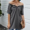 Anna-Kaci Women's Short Sleeve Peasant Blouse with Lace Trim Sleeves and Tie Neckline - 3 of 4