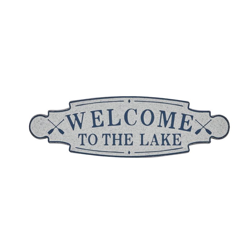 Metal Sign Welcome To the Lake Wall Decor Blue - Olivia &#38; May, 1 of 8
