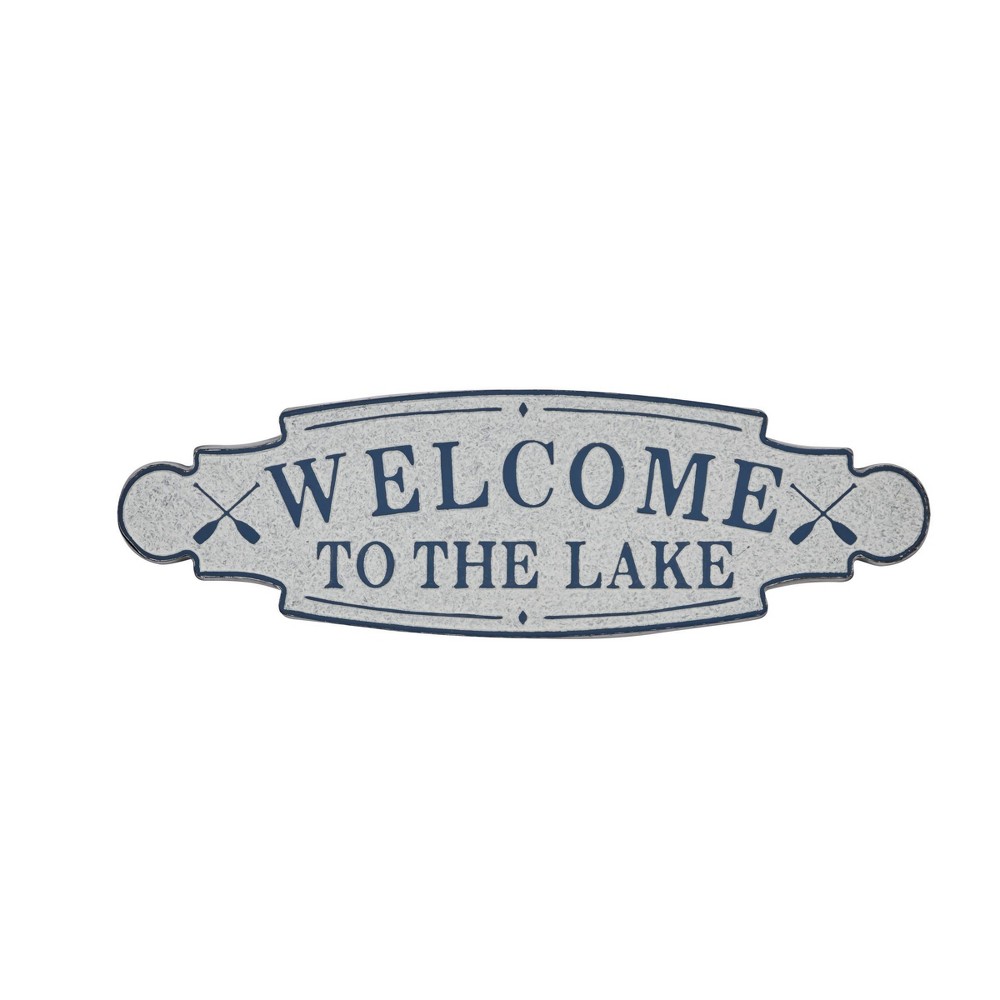 Photos - Wallpaper Metal Sign Welcome To the Lake Wall Decor Blue - Olivia & May
