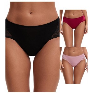 INSPIRE CHIC Women's Mid-Waisted Lace Briefs HI-Cut Period Leak Proof Ladies Underpants 3 Packs - 1 of 4