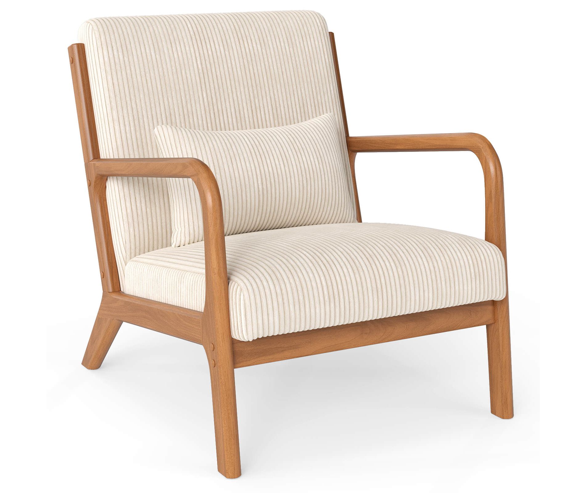 Costway 1/2 PCS Modern Accent Chair, Corduroy Upholstered Lounge Chair with Rubber Wood Armrests Beige/Green/Gray + Brown