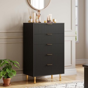 Modern 5/6 Drawer Dresser, Stylish Wood Chest with Gold Handles, Large Storage Drawers, Elegant Organizer for Bedroom, Living Room, Entryway - 1 of 4
