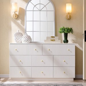 SinCiDo 8 Drawer Fluted Dresser, 55" Wide Wood Chest of Drawers with Deep Storage, Modern Storage Organizer for Bedroom, Living Room - 1 of 4