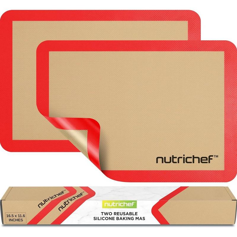 Nutrichef 2 - Pc Silicone Baking Mats - Brown & Red, 1 of 9