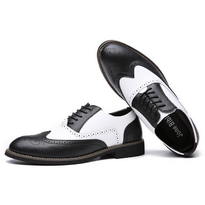 Santimon Mens Lace Up Dress Shoes Modern Formal Business Wingtip Oxford Derby Black & White