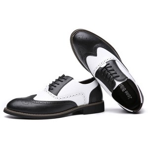 Santimon Mens Lace Up Dress Shoes Modern Formal Business Wingtip Oxford Derby Black & White - 1 of 4