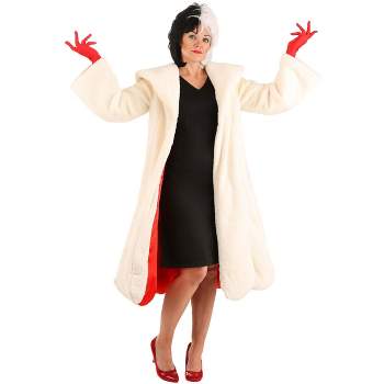 HalloweenCostumes.com Disney 101 Dalmatians Adult Cruella De Vil Costume Womens, Black Dress & White Faux Fur Coat Outfit.