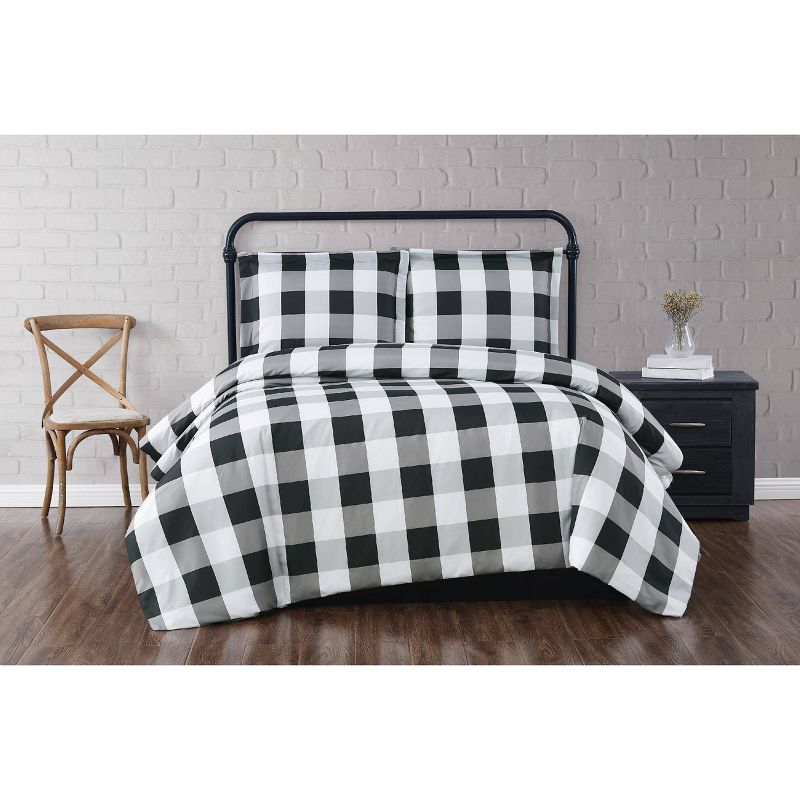 Twin XL Everyday Buffalo Plaid Comforter Set Black - Truly Soft, 1 of 6