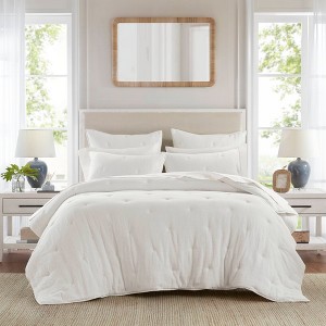 AENKYO All-Season Cotton Gauze Quilt, King 3-Piece Embroidered Crinkled Bedding, Lightweight Collection，comforter set - 1 of 4