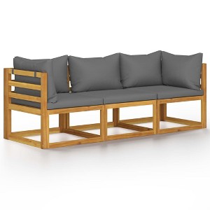 vidaXL Solid Acacia Wood 3-Seater Patio Sofa with Cushions, Dark Gray Fabric, Rustic Charm, Adjustable and Comfortable Outdoor Lounge Set - 1 of 4