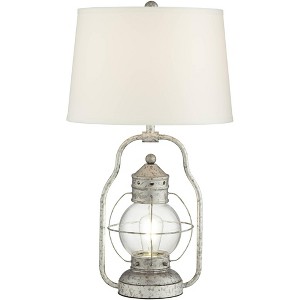 Franklin Iron Works Rustic Farmhouse USB Lamp with Table Top Dimmer and Nightlight LED 26" High Silver Off White Linen Glass Living Room - 1 of 4