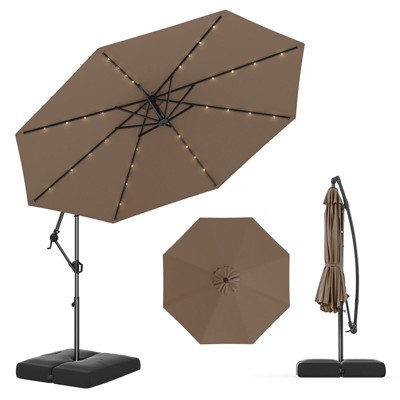 Tangkula 10 FT Solar Offset Hanging Umbrella Patio Cantilever Umbrella w/ 32 LED Lights