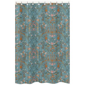 Sweet Jojo Designs Girl Shower Curtain 72in.x72in. Boho Floral Wildflower Blue Orange and Pink - 1 of 4